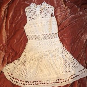 LUXXEL lace and mesh mini cocktail dress